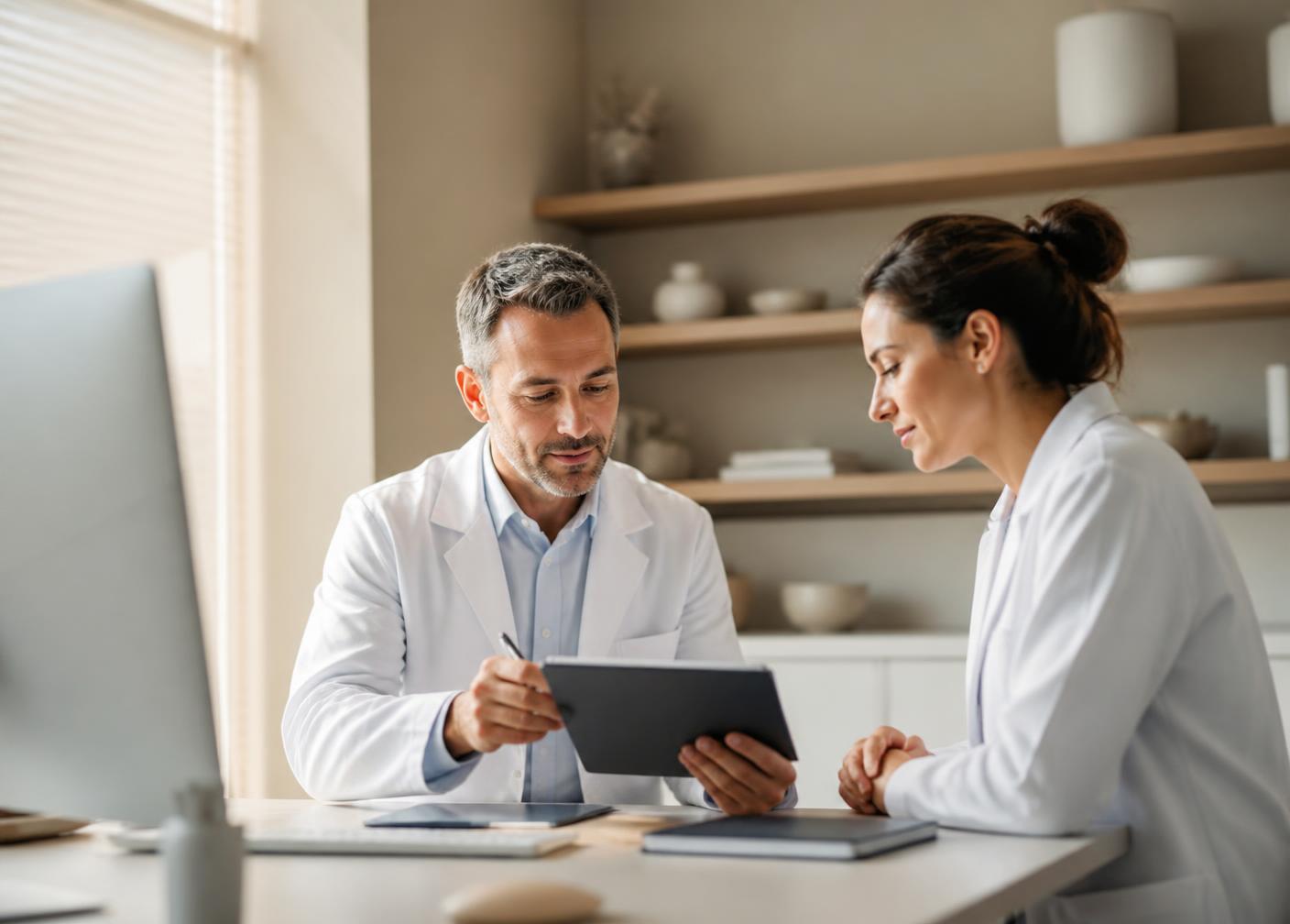 Physicians reviewing clinical notes together