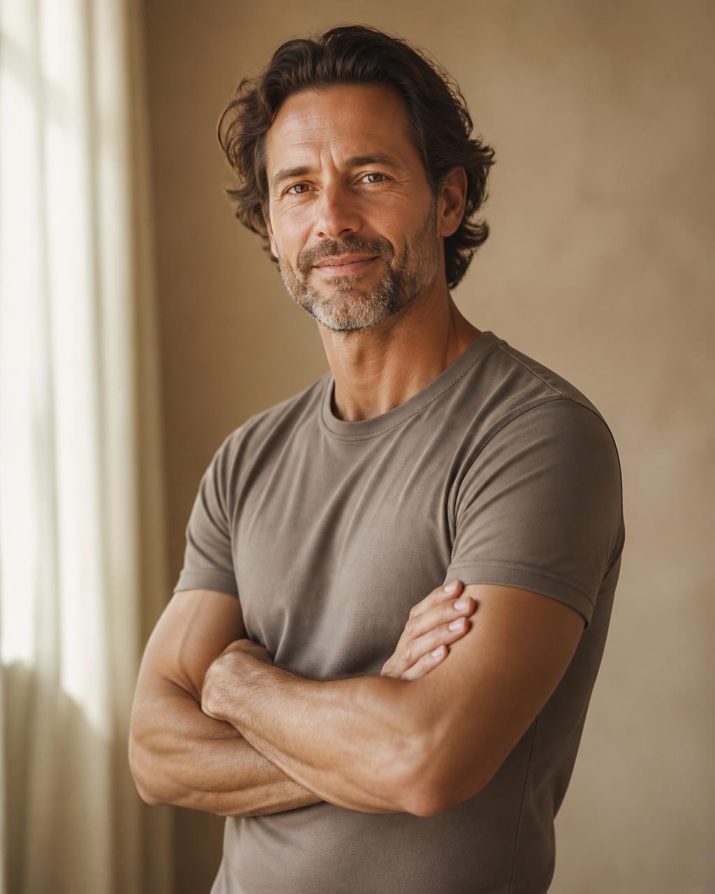 Person standing confidently at home in natural light